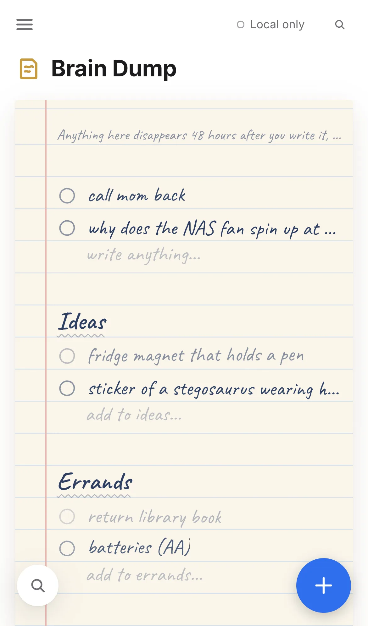 The brain dump on iPhone