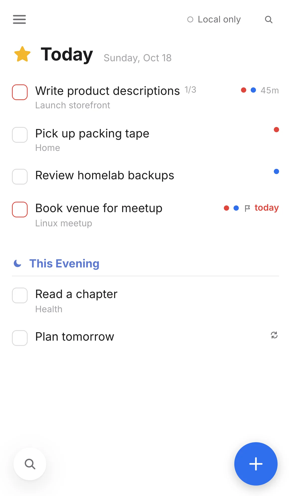 Today on iPhone with Find and add buttons