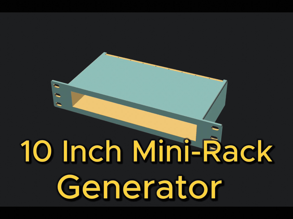 Animated render of a generated 10-inch mini-rack shelf.